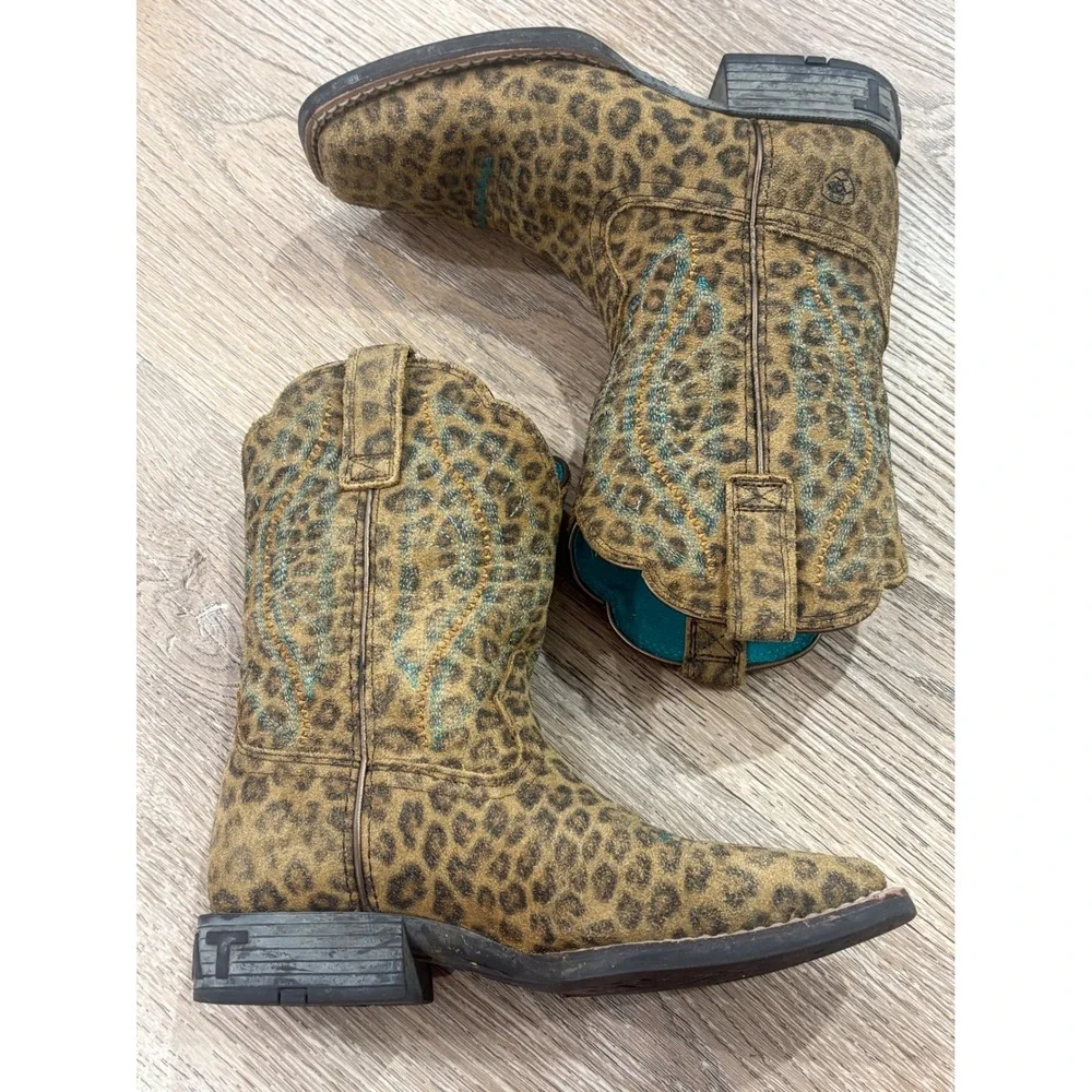 Ariat Primetime Girls Leopard Print Western Boots Toddler Size 1 Style 10044422